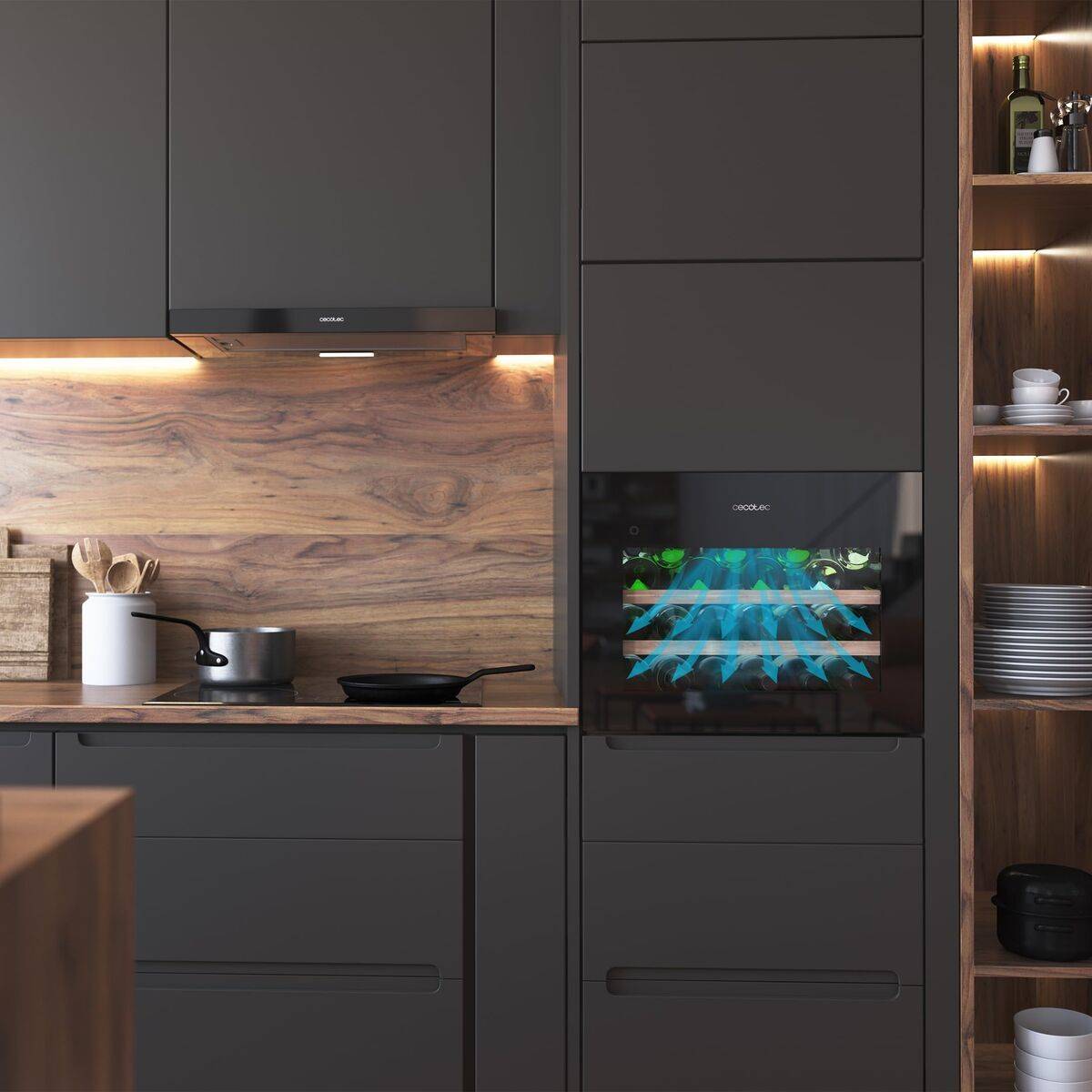 Cecotec Vinoteca integrable 28 botellas BI 28000 Touch Black, compresor, display LED, negro