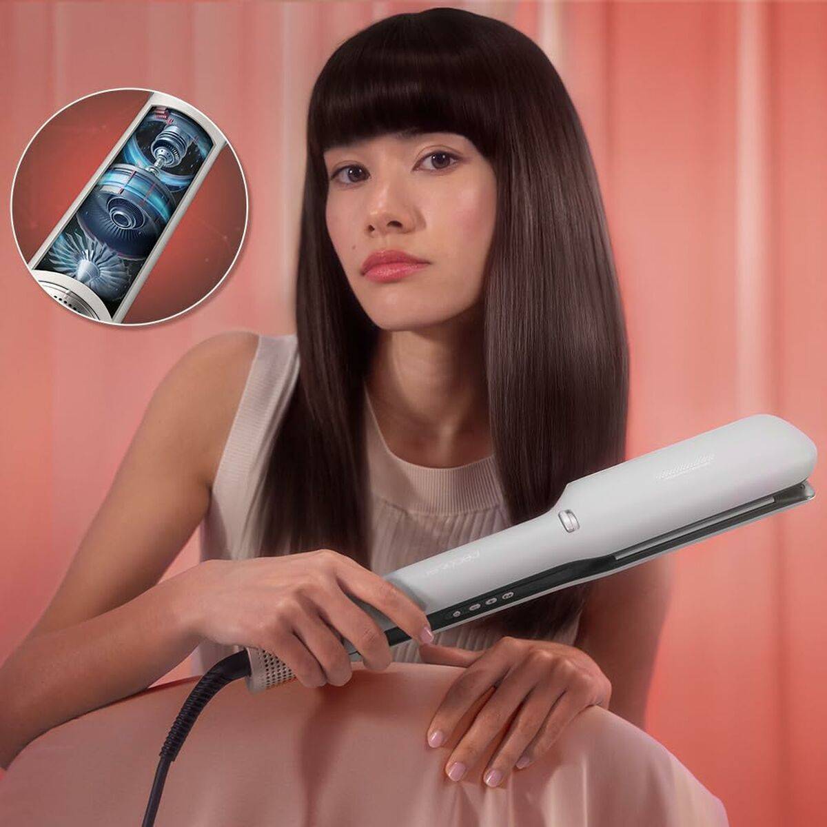 Cecotec Plancha de Pelo Air Lisse Champagne 45W Ionic Keratina Pantalla Apagado Auto