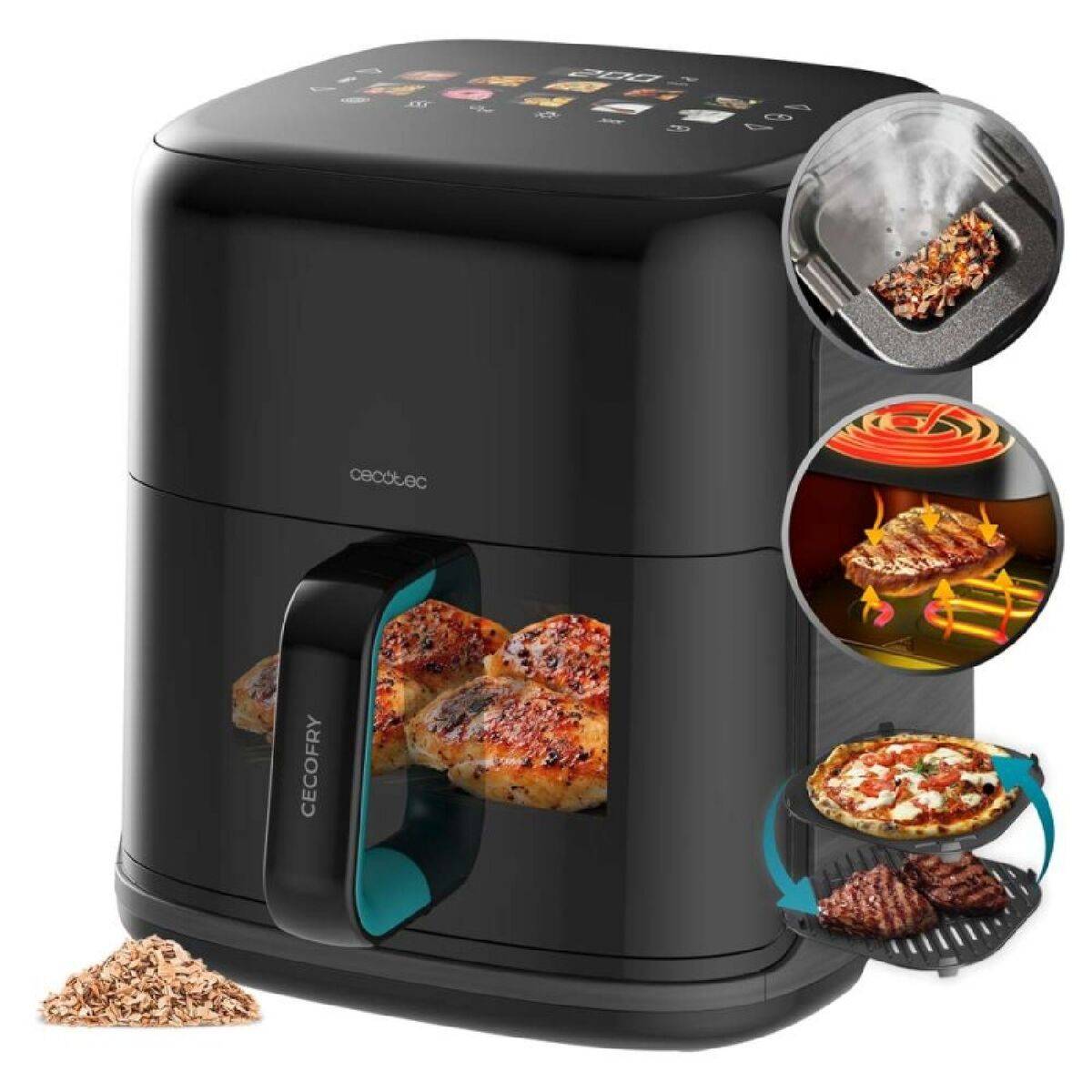 Cecotec Freidora de Aire Cecofry&Grill Smokin'Prime 6500 6,5L 2200W Grill Negro