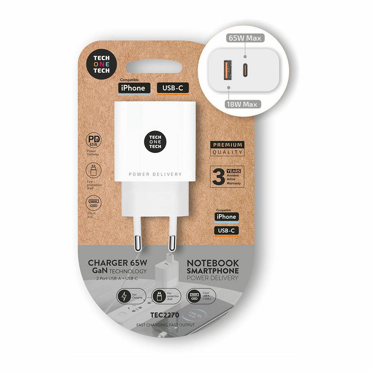 Cargador de Pared Tech One Tech TEC2270 Negro
