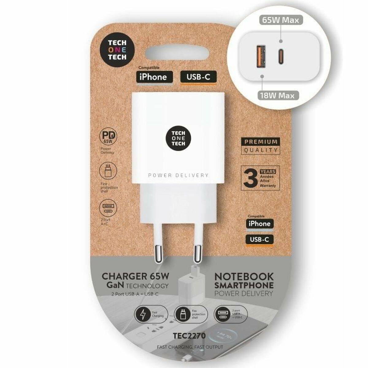 Cargador de Pared Tech One Tech TEC2270 Negro
