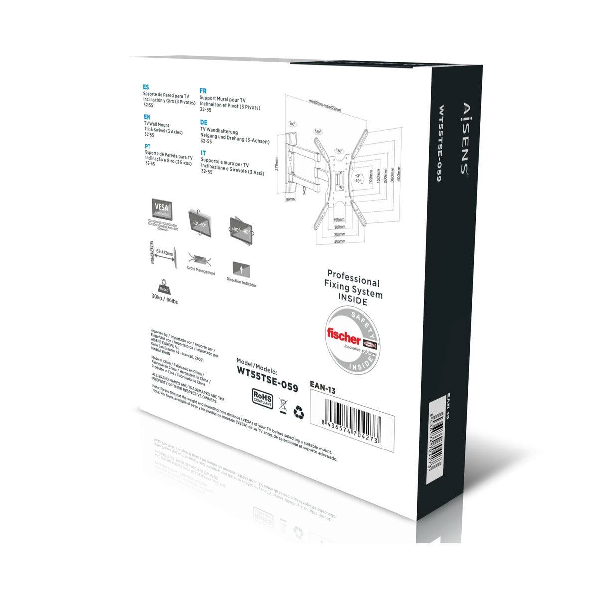 Soporte de Pared Aisens WT55TSE-059 32" 32"-55" Giratorio Inclinable Televisión Monitor