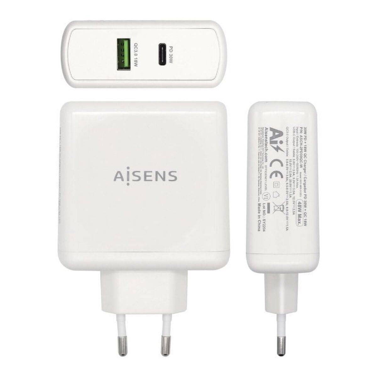 Cargador USB Pared Aisens ASCH-2PD30QC-W 48 W Blanco