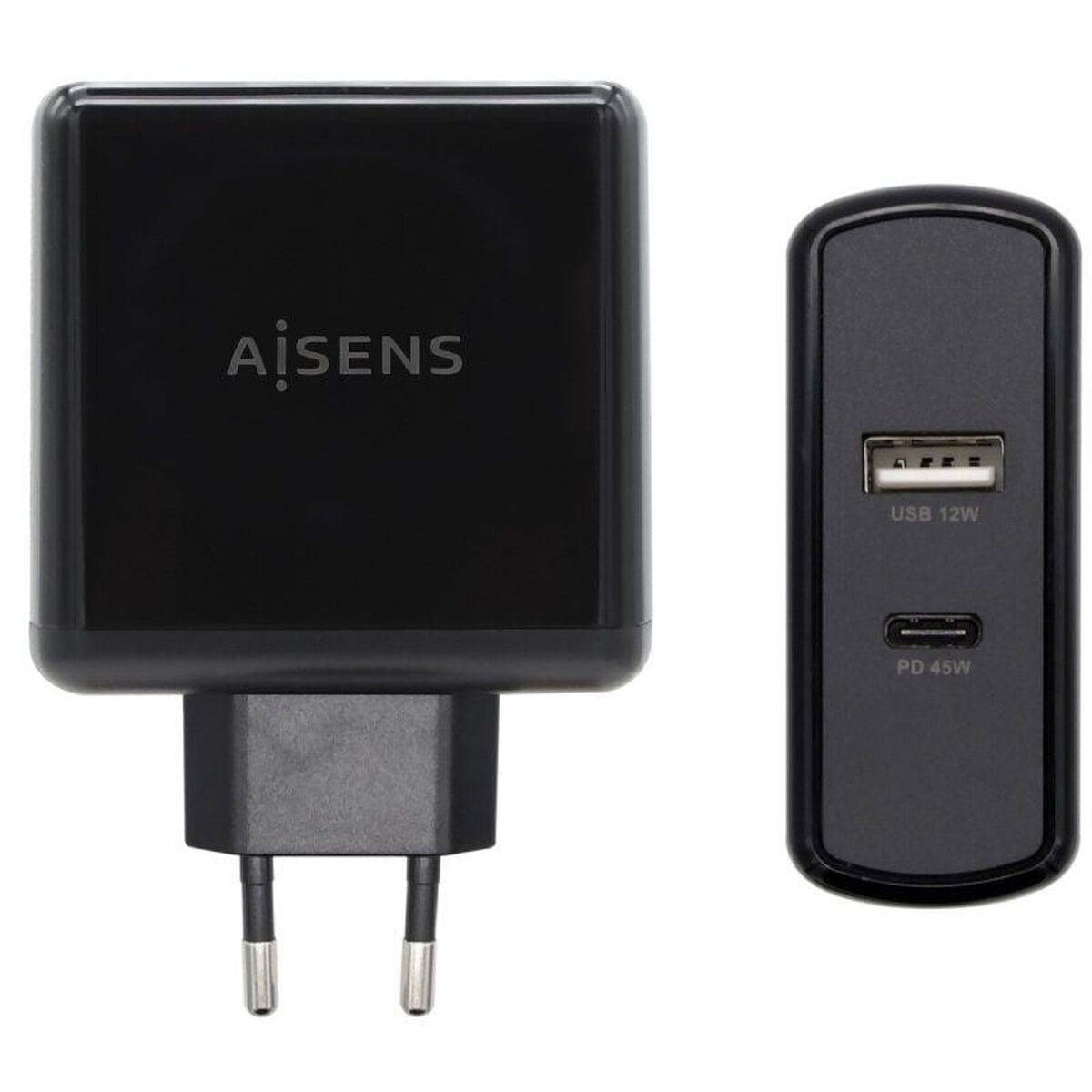 Cargador USB Pared Aisens ASCH-2PD45A-BK 57 W Negro