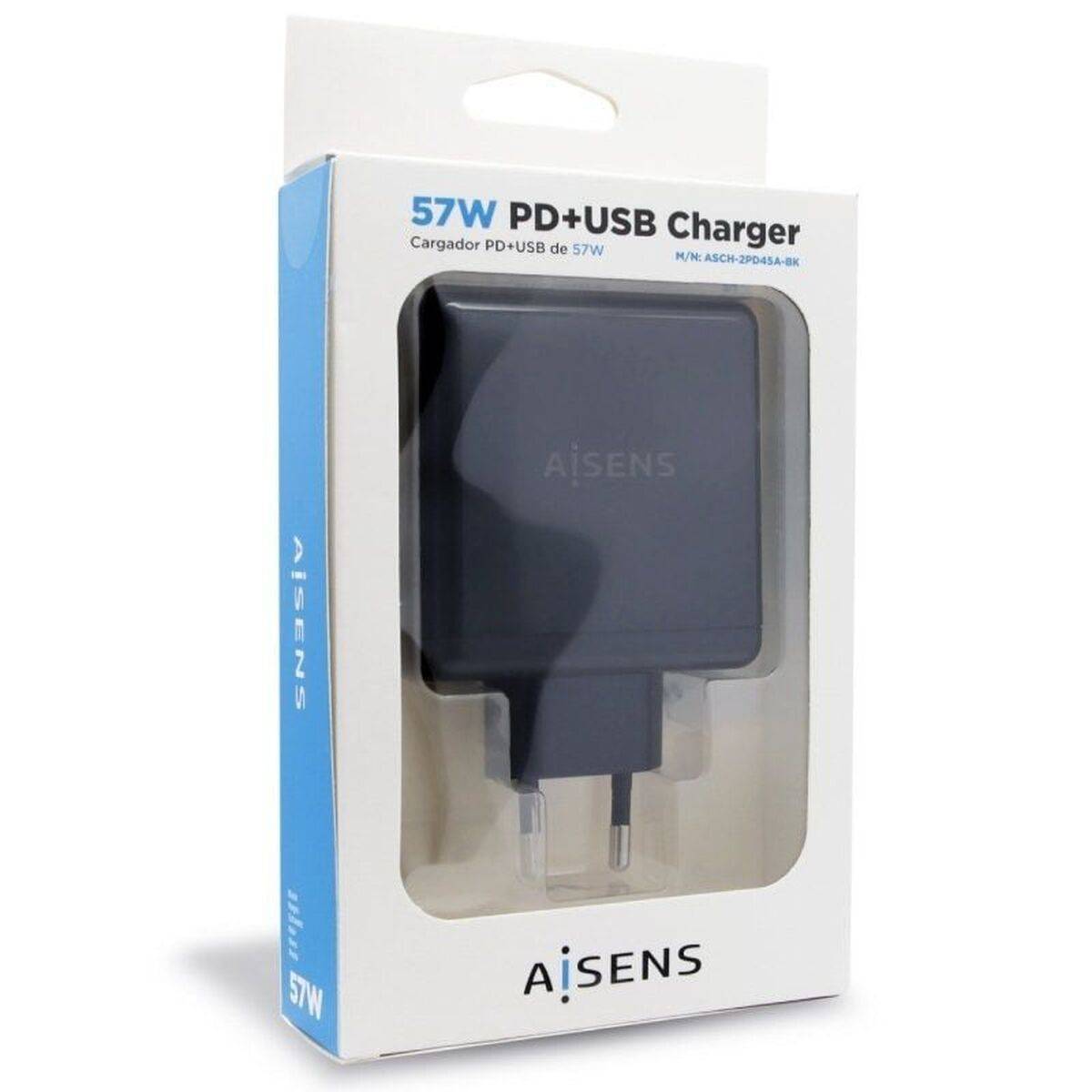 Cargador USB Pared Aisens ASCH-2PD45A-BK 57 W Negro