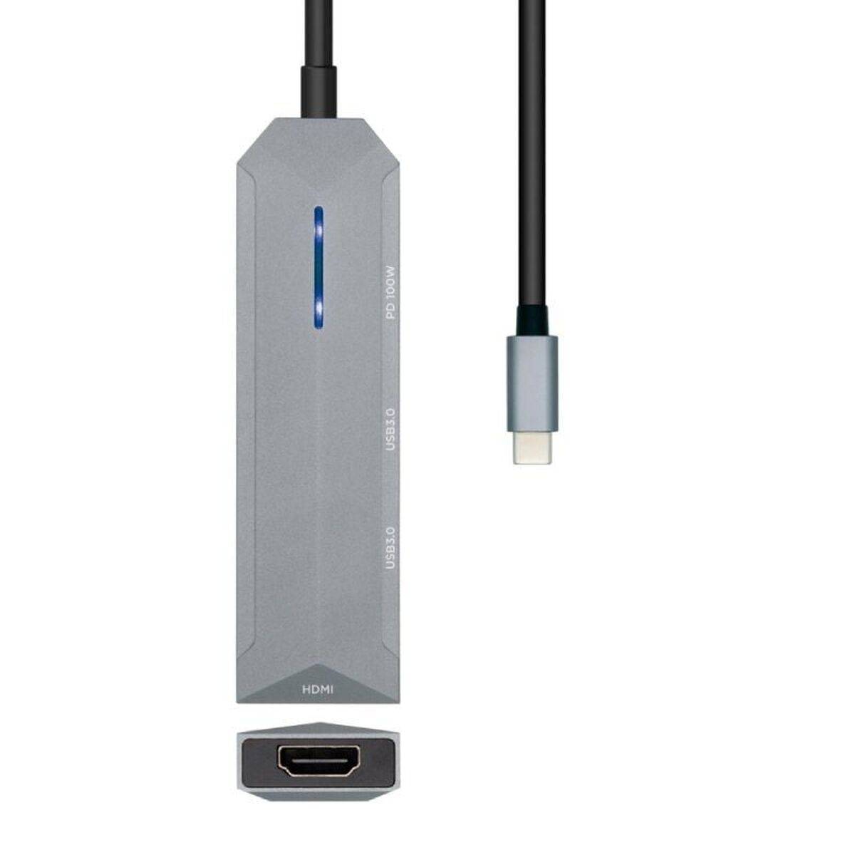 Hub USB-C Aisens ASUC-4P002-GR Gris 100 W