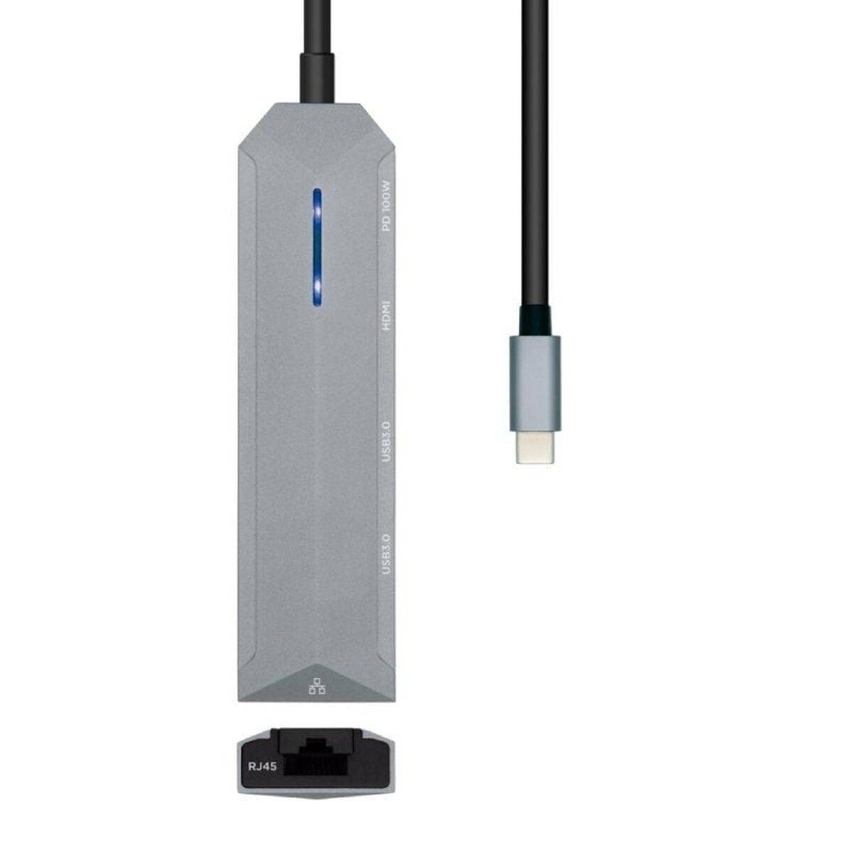 Hub USB-C Aisens ASUC-5P003-GR Negro Gris 100 W