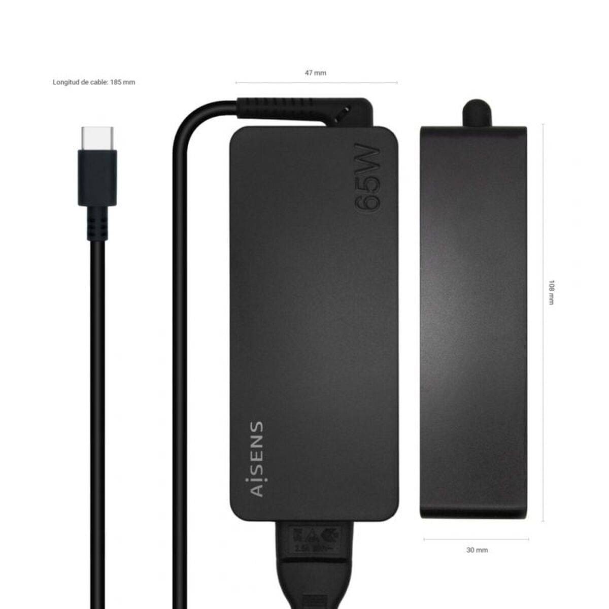 Cargador de Pared Aisens ASCH-1PD65D-BK Negro 65 W