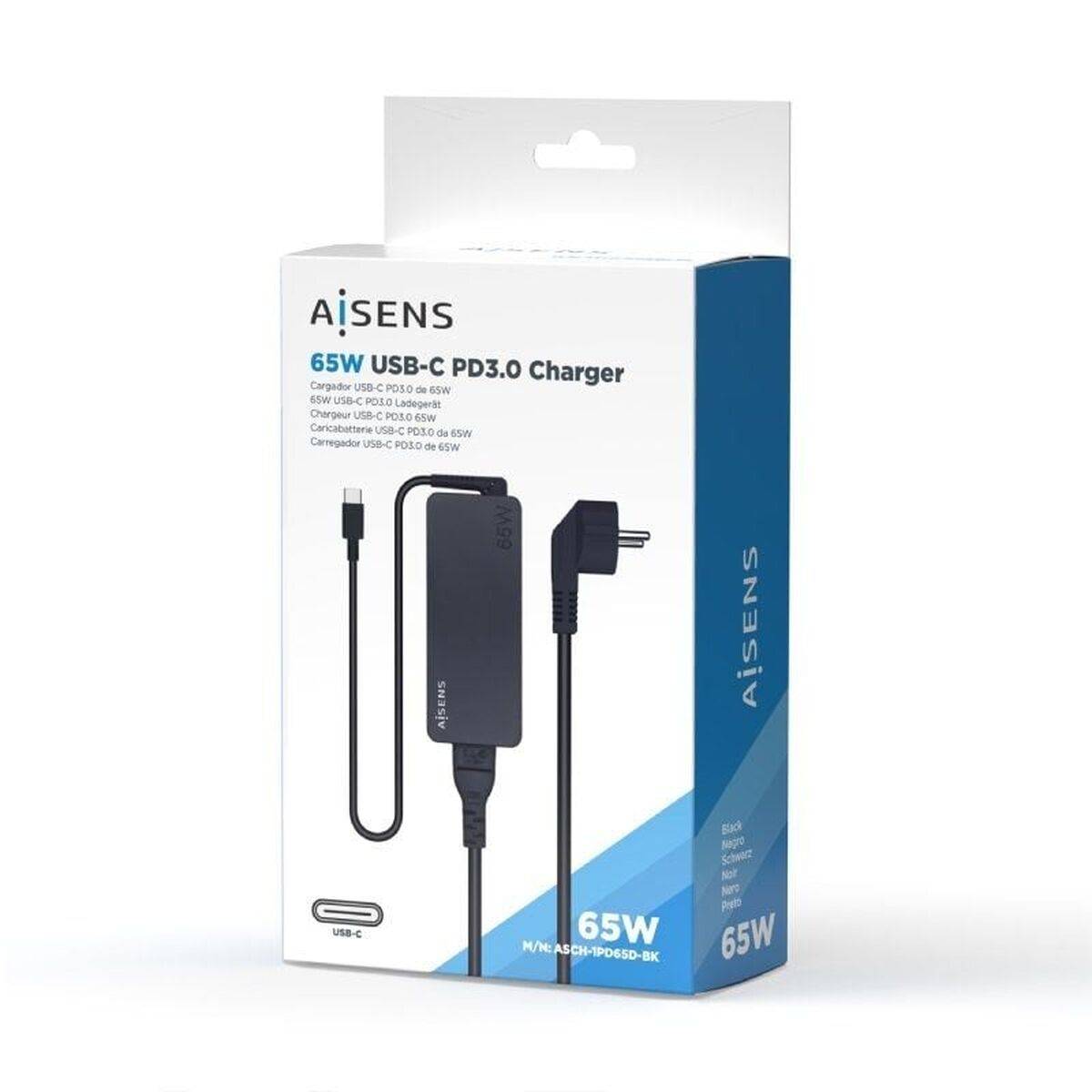 Cargador de Pared Aisens ASCH-1PD65D-BK Negro 65 W