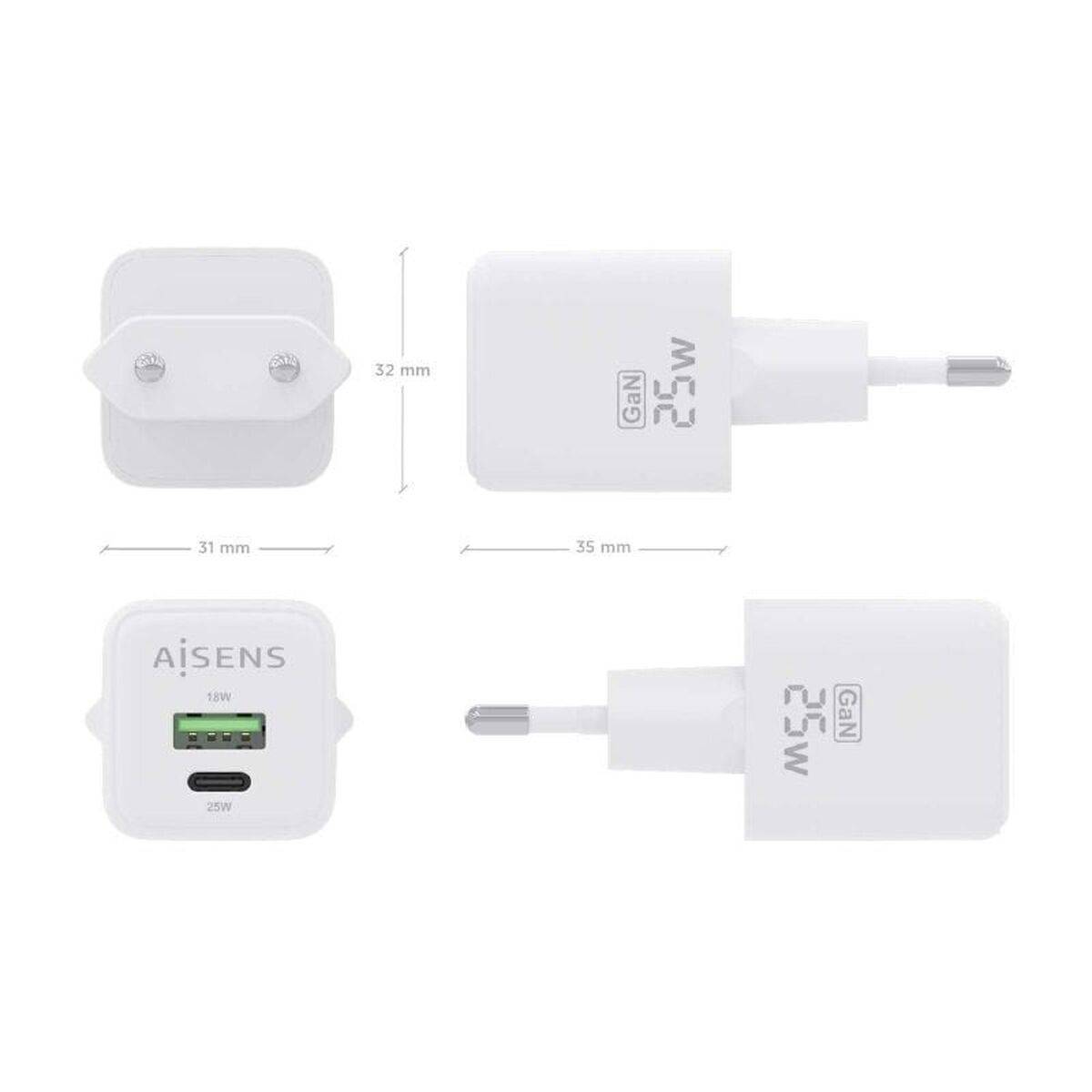 Cargador de Pared Aisens ASCH-25W2P014-W Blanco Multicolor 25 W