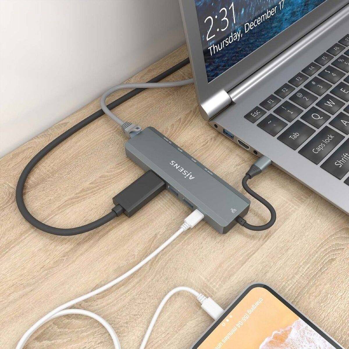 Hub USB Aisens ASUC-5P011-GR Gris Multicolor 100 W