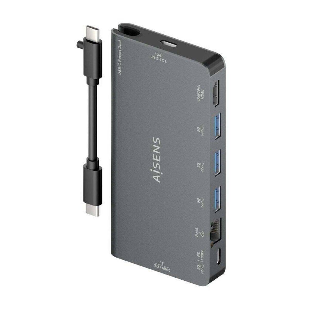 Hub USB Aisens ASUC-8P015-GR Gris Multicolor 100 W