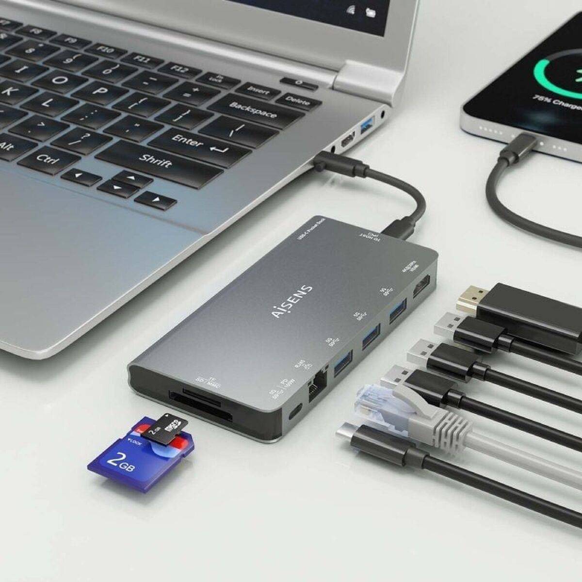 Hub USB Aisens ASUC-8P015-GR Gris Multicolor 100 W