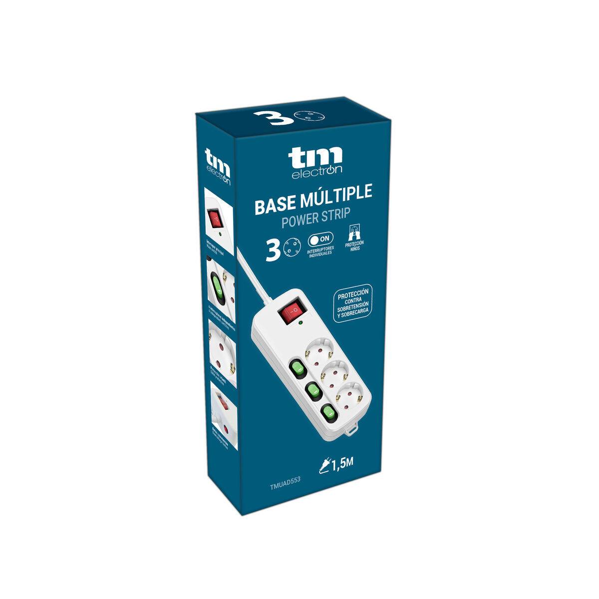 Regleta Enchufes 3 Tomas sin Interruptor TM Electron TMUAD553 Blanco 3680 W (1,5 m)