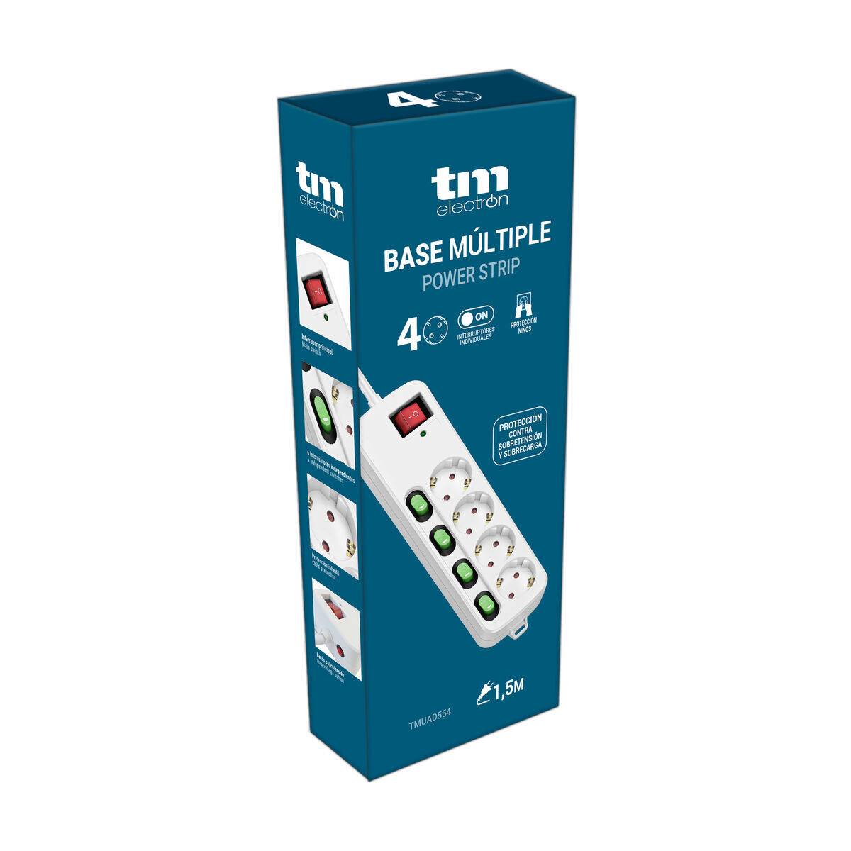 Regleta Enchufes 4 Tomas sin Interruptor TM Electron TMUAD554 Blanco 3680 W (1,5 m)