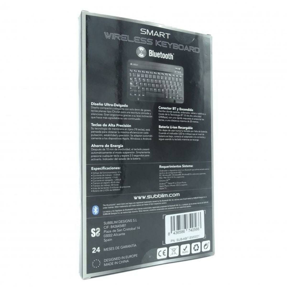 Teclado Bluetooth Subblim SUB-KBT-SM0001 Azul Plateado Qwerty Español