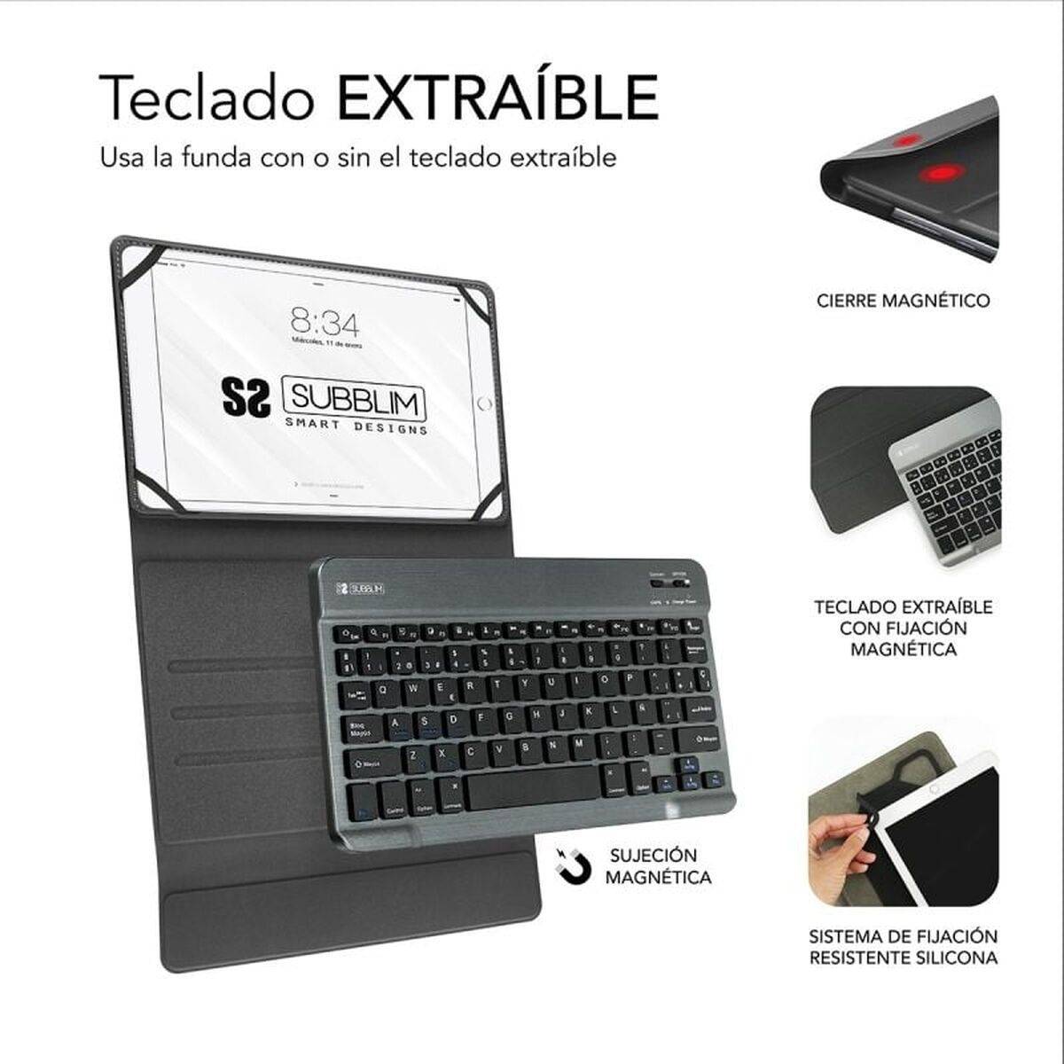 Funda para Tablet y Teclado Subblim SUB-KT2-BT0002 Gris Qwerty Español
