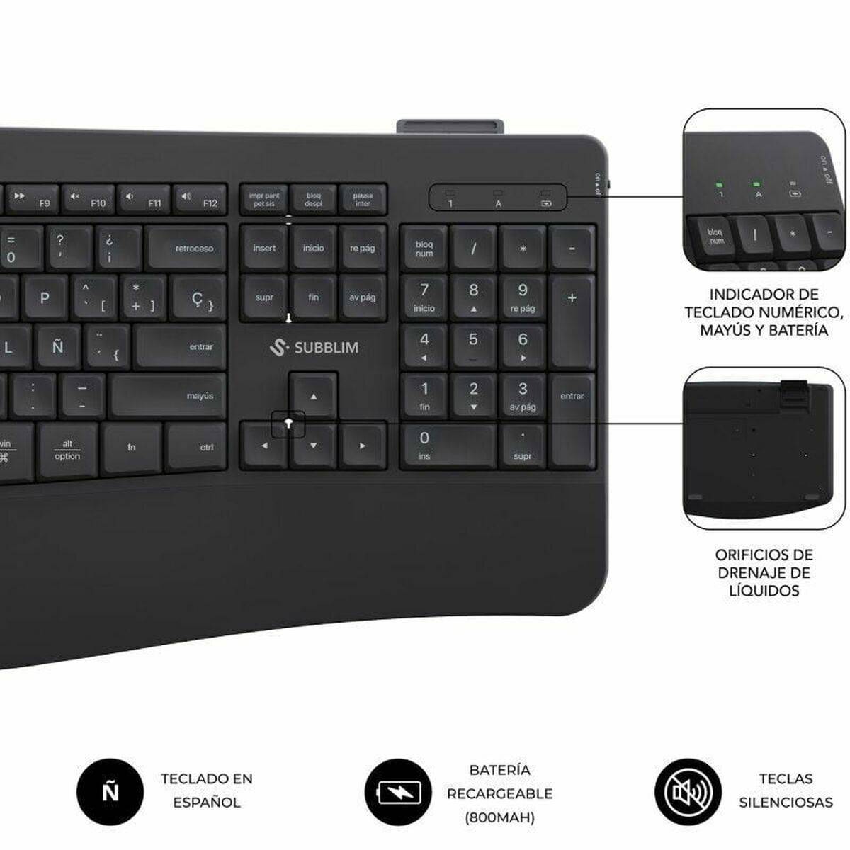 Teclado y Ratón Subblim SUBKBC-DCOPW2 Negro