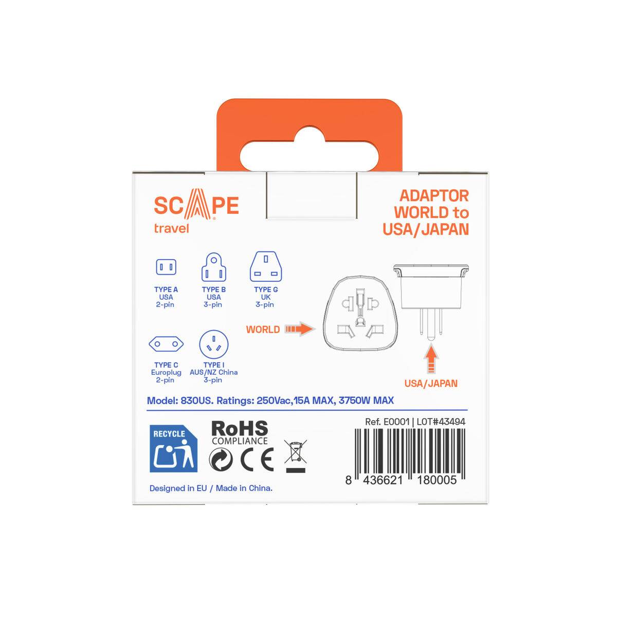 Scape Travel Adaptador de viaje Internacional a US