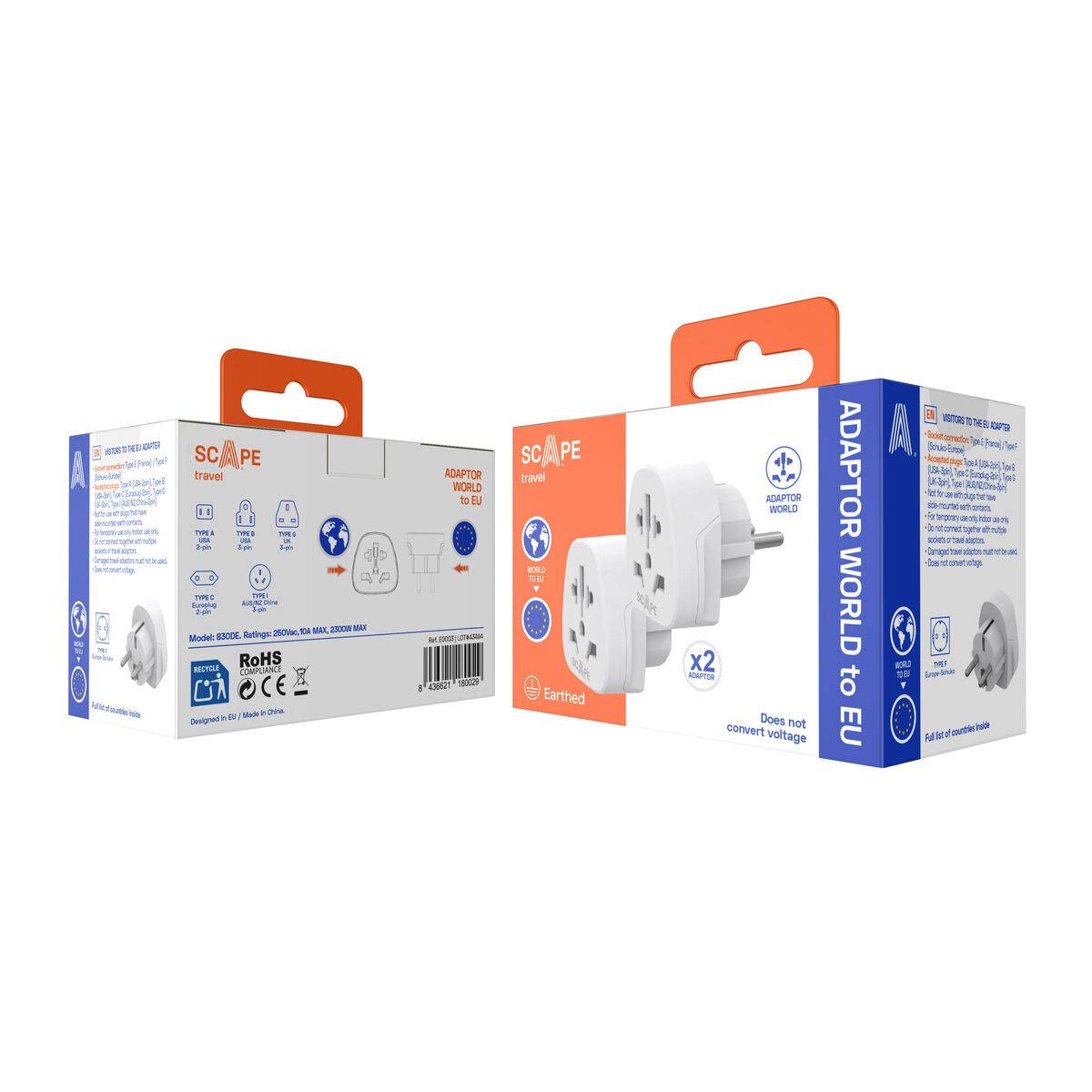 Scape Travel Set de 2 Adaptadores de viaje Internacional a Schuko