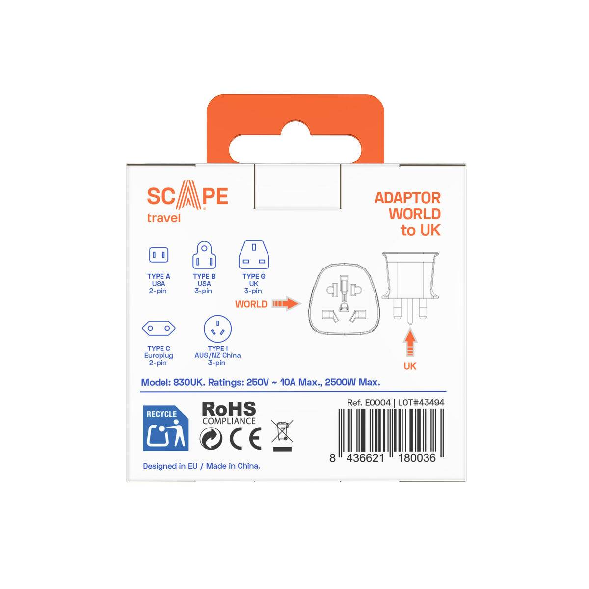 Scape Travel Adaptador de viaje Internacional a UK