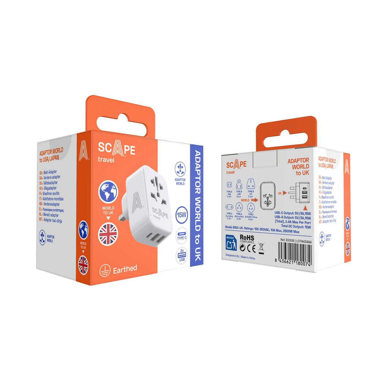 Ladrón de enchufe Scape Travel 830C-UK Plástico 150 W