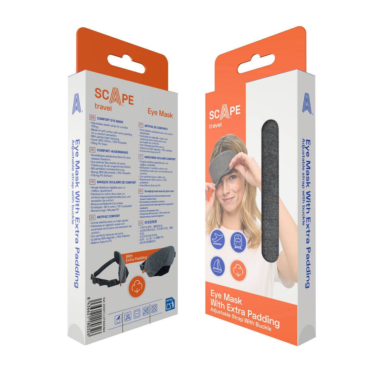 Scape Travel Antifaz para dormir con correa ajustable y hebilla gris