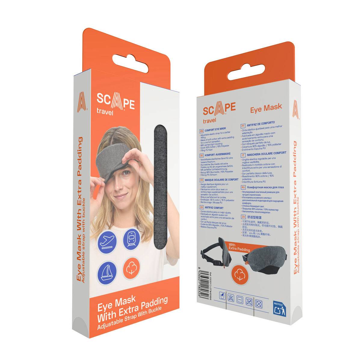 Scape Travel Antifaz para dormir con correa ajustable y hebilla gris