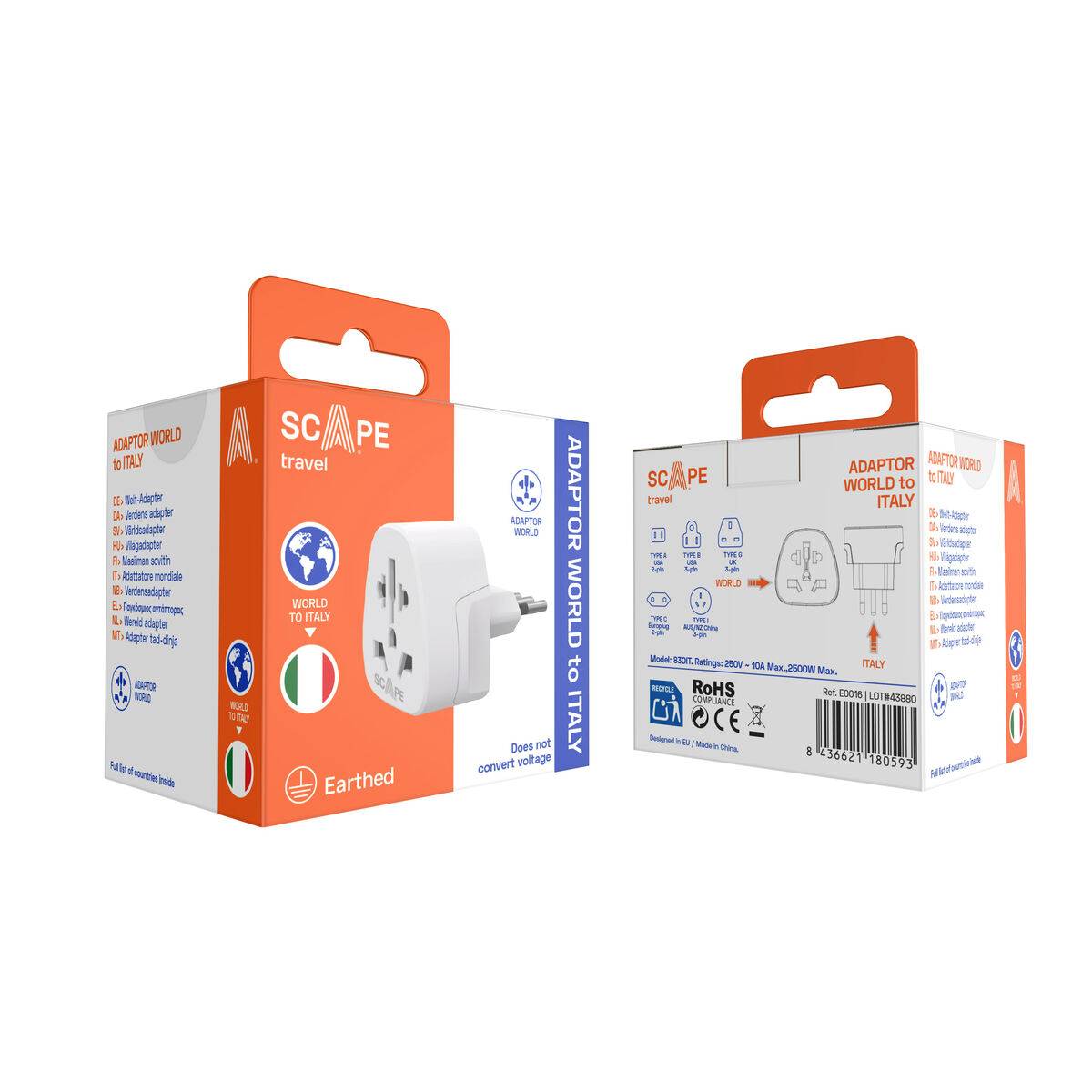 Scape Travel Adaptador de viaje Internacional a Italia