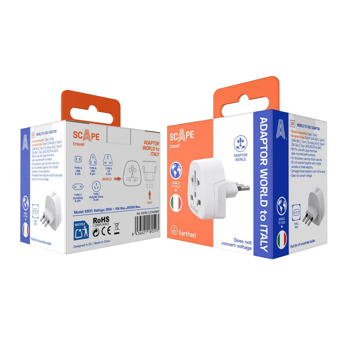 Scape Travel Adaptador de viaje Internacional a Italia