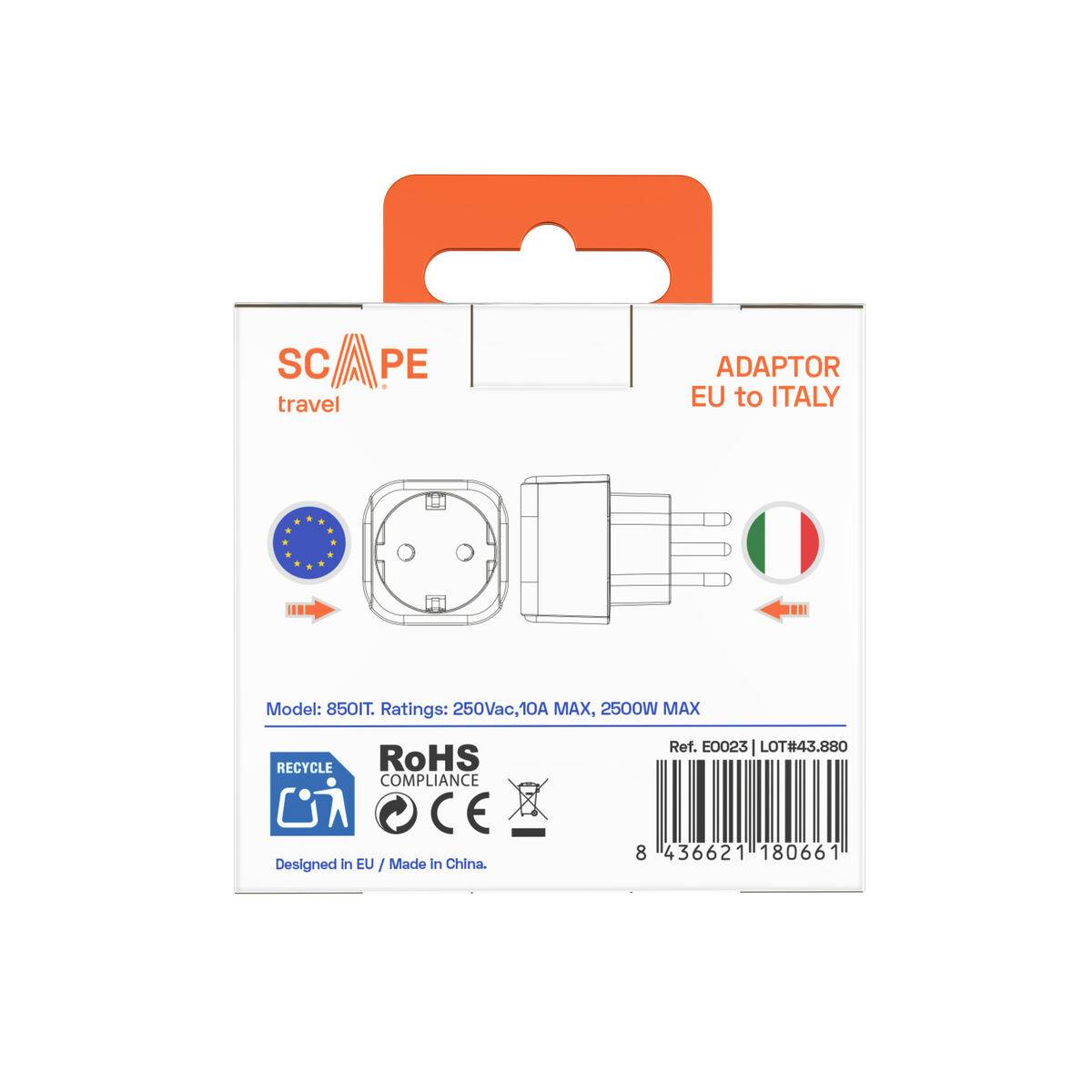 Scape Travel Enchufe Schuko a Italia