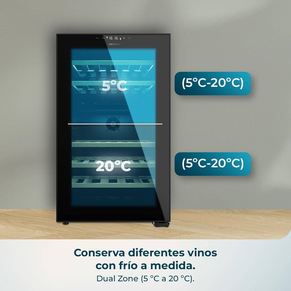 Cecotec Vinoteca 52 botellas GrandSommelier Duo 52000 doble zona LED negro independiente