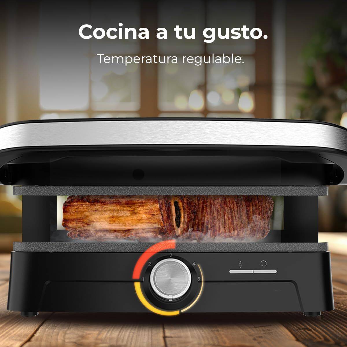 Cecotec Parrilla Eléctrica 1500 W 1500 Full Open piedra antiadherente altura ajustable negro