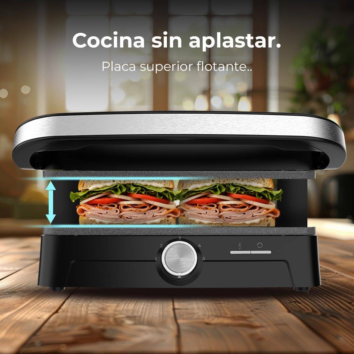 Cecotec Parrilla Eléctrica 1500 W 1500 Full Open piedra antiadherente altura ajustable negro