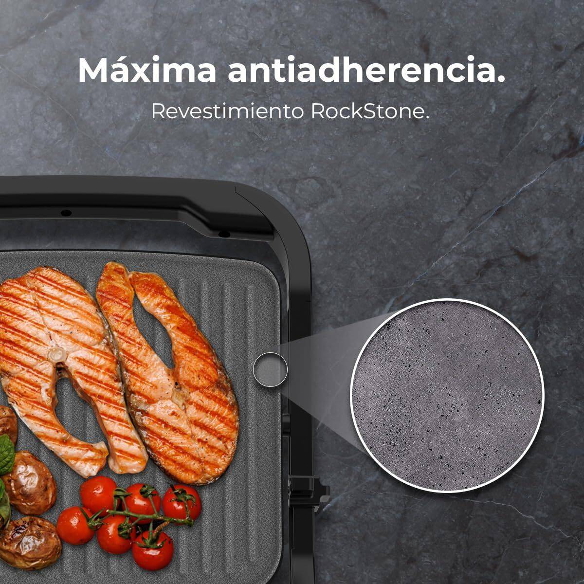 Cecotec Parrilla Eléctrica 1500 W 1500 Full Open piedra antiadherente altura ajustable negro