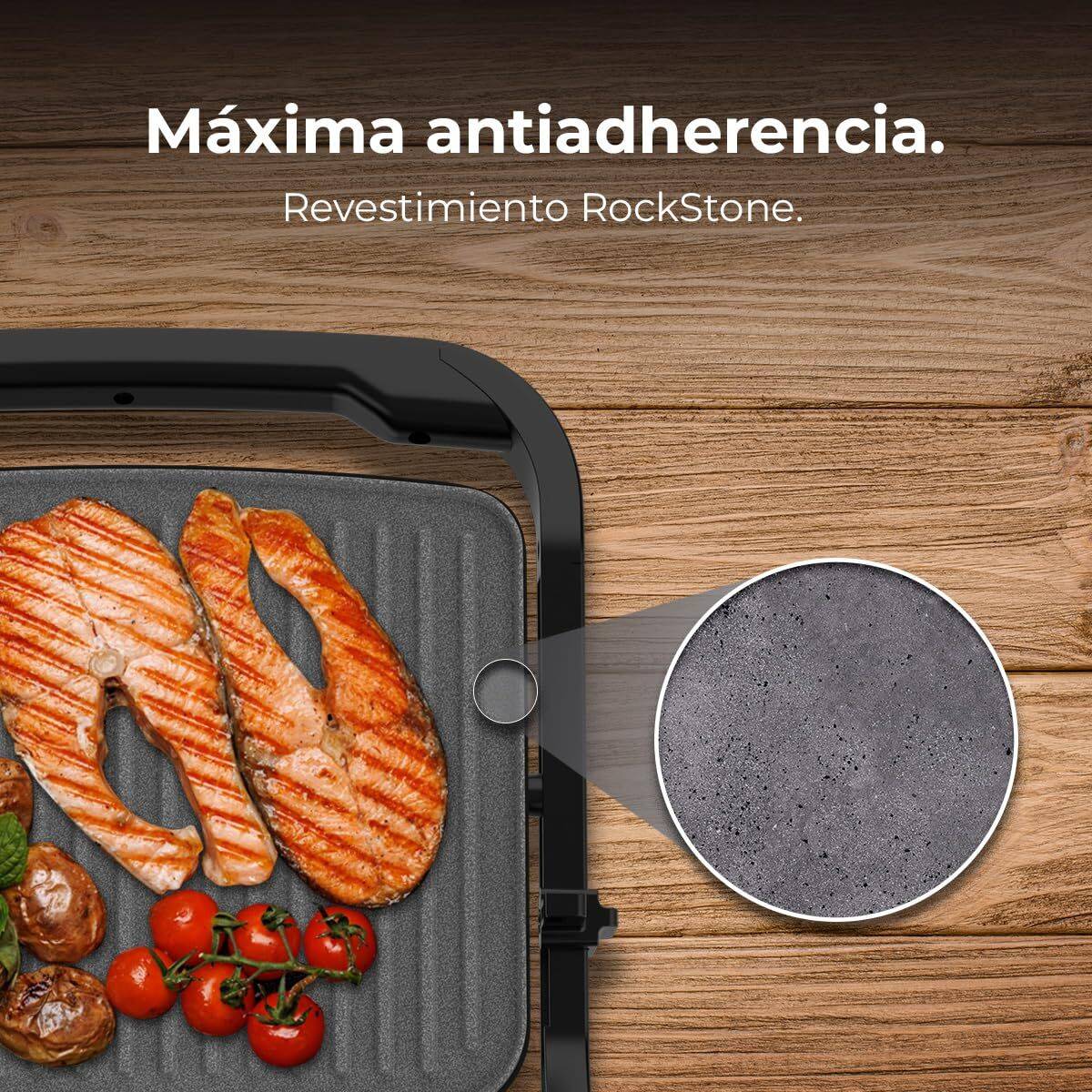 Cecotec Parrilla Eléctrica Rock'nGrill 2000 2000W apertura 180º antiadherente piedra