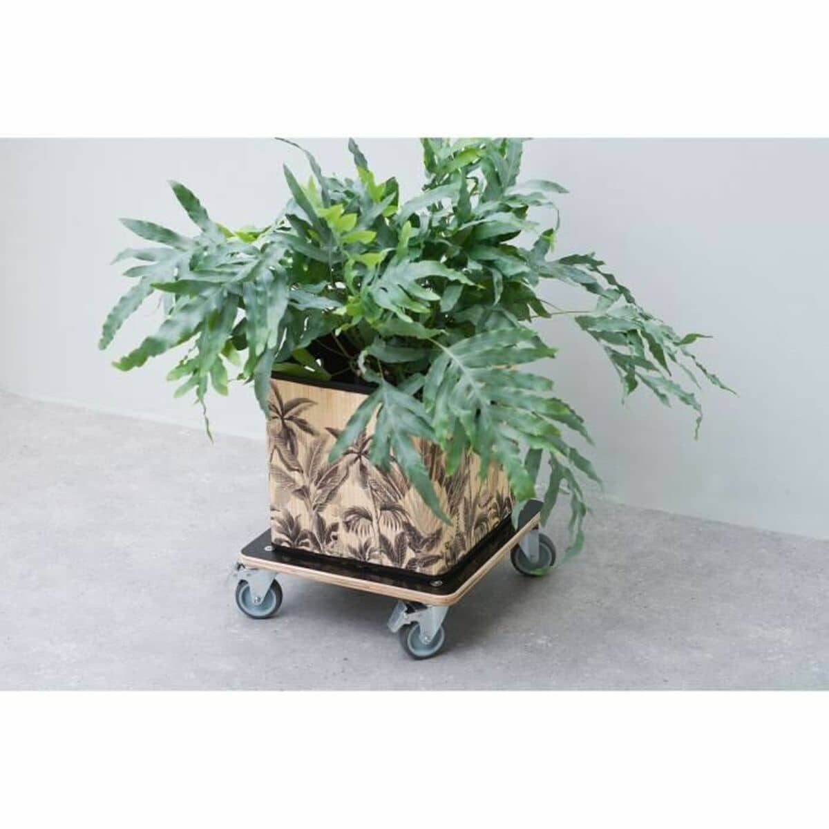 Soporte con Ruedas para Macetas Nature Negro Madera 38 x 38 cm
