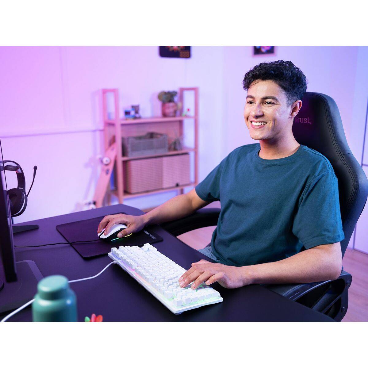 Teclado Gaming Trust GXT 833W THADO Blanco Multicolor QWERTY Qwerty US