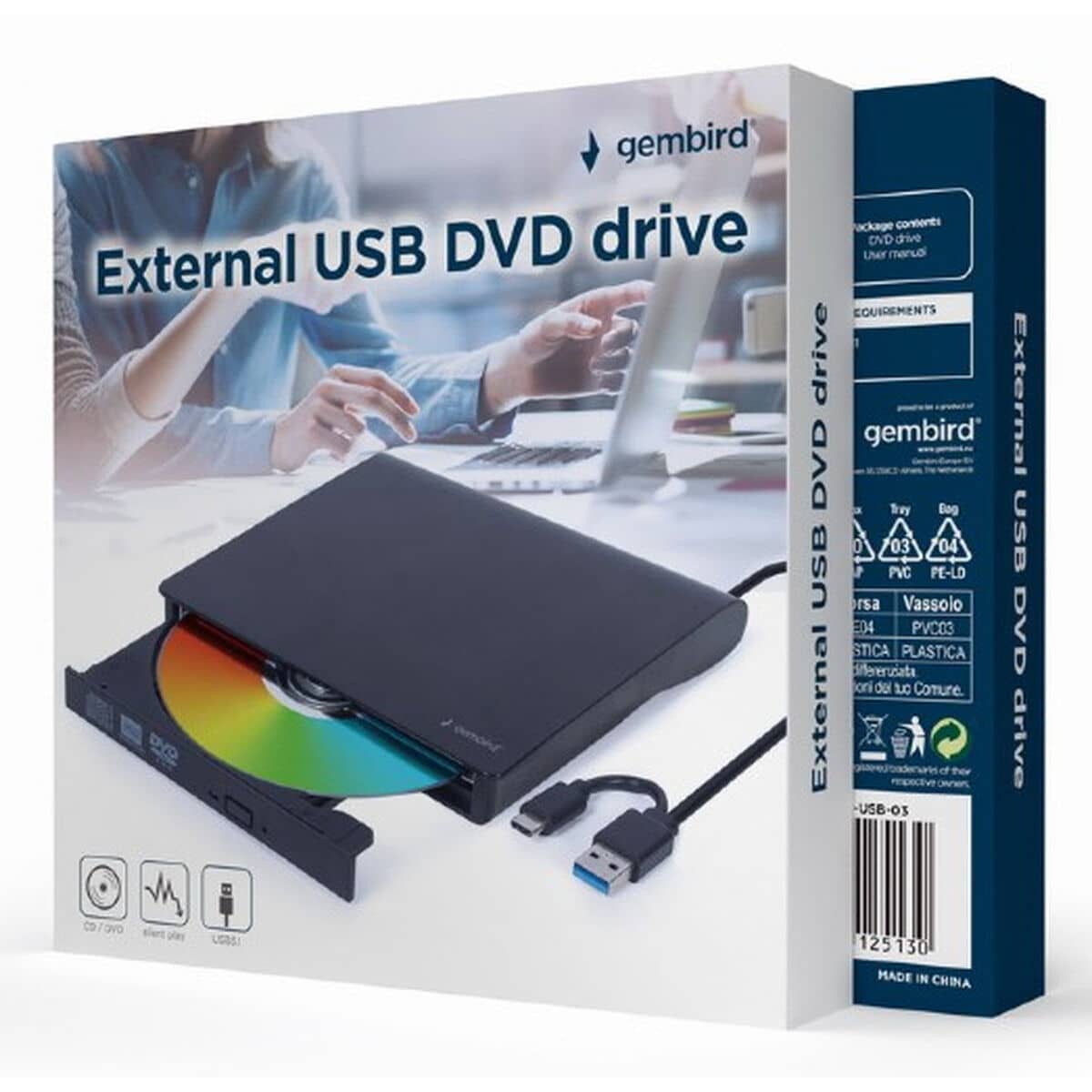Grabadora Externa GEMBIRD DVD-USB-031 DVD-R 8x, DVD-R DL 6x, DVD-RW 6x, DVD-RAM 5x, DVD+R 8x, DVD+R DL 6x, DVD+RW 8x, DVD M-DISC