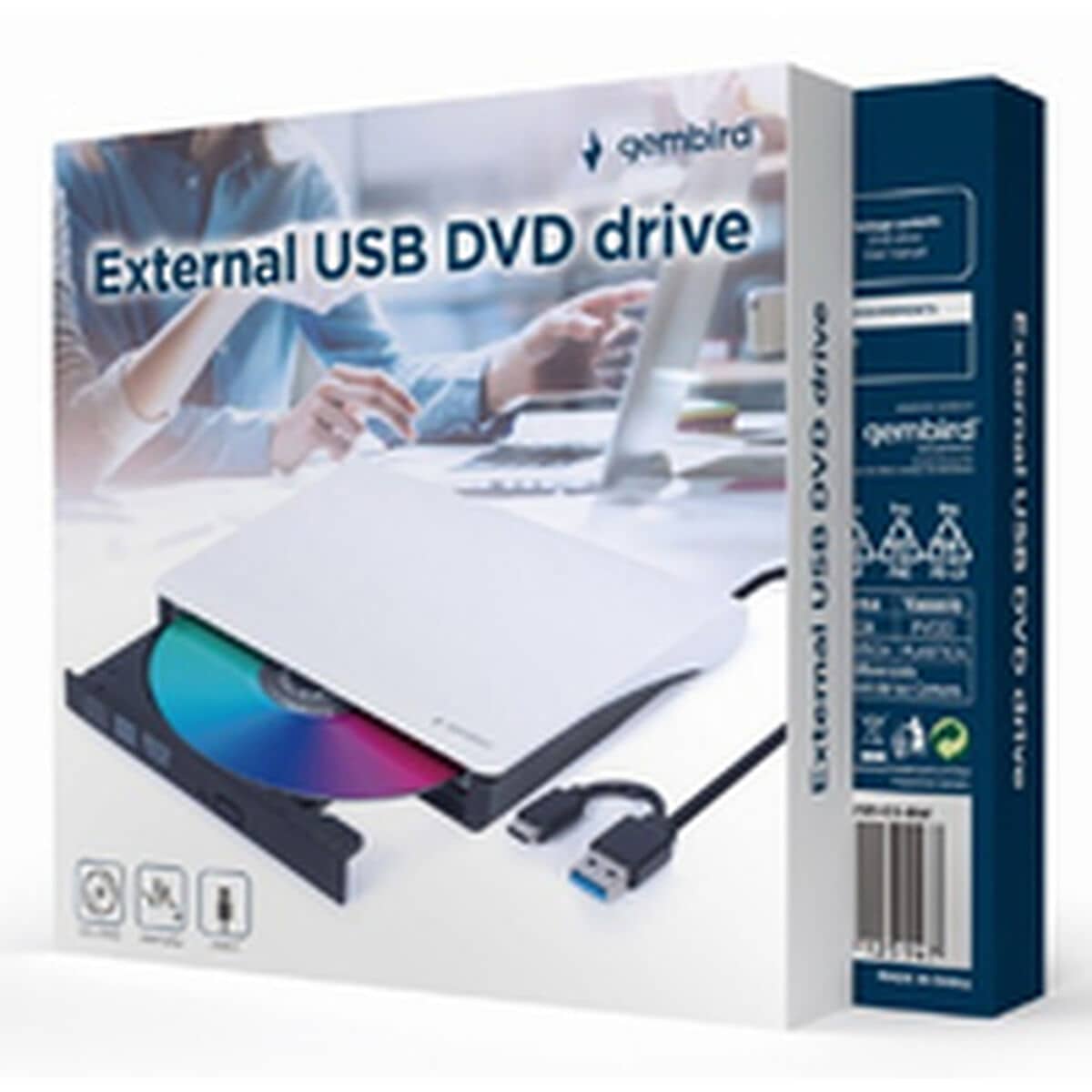 Grabadora Externa GEMBIRD DVD-USB-031-BW DVD-R 8x, DVD-R DL 8x, DVD-RW 8x, DVD-ROM 8x, DVD-RAM 5x, DVD+R 8x, DVD+R DL 8x, DVD+RW