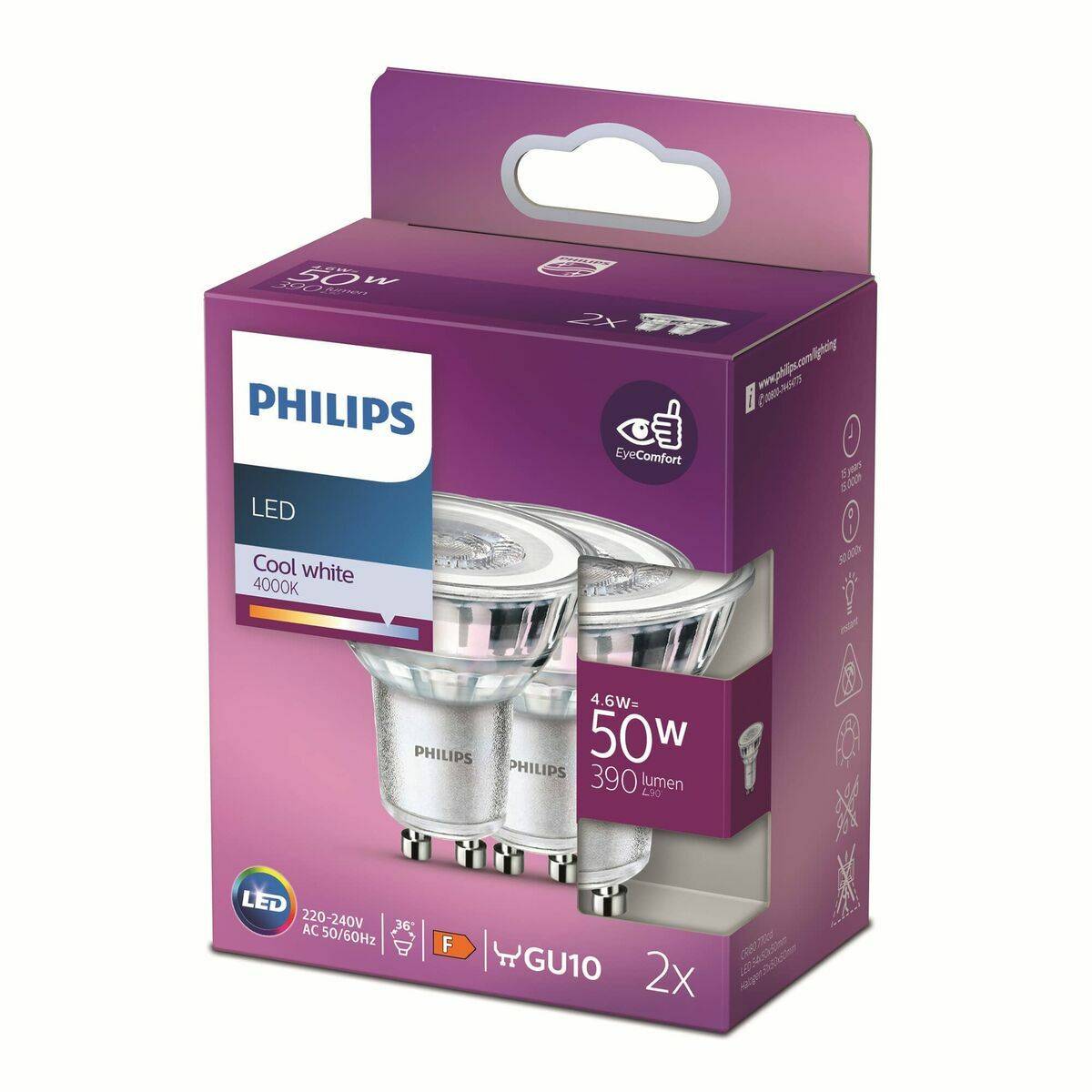 Lámpara LED Philips 4,6 W GU10 390 lm F A++ (4000K) (4000 K)