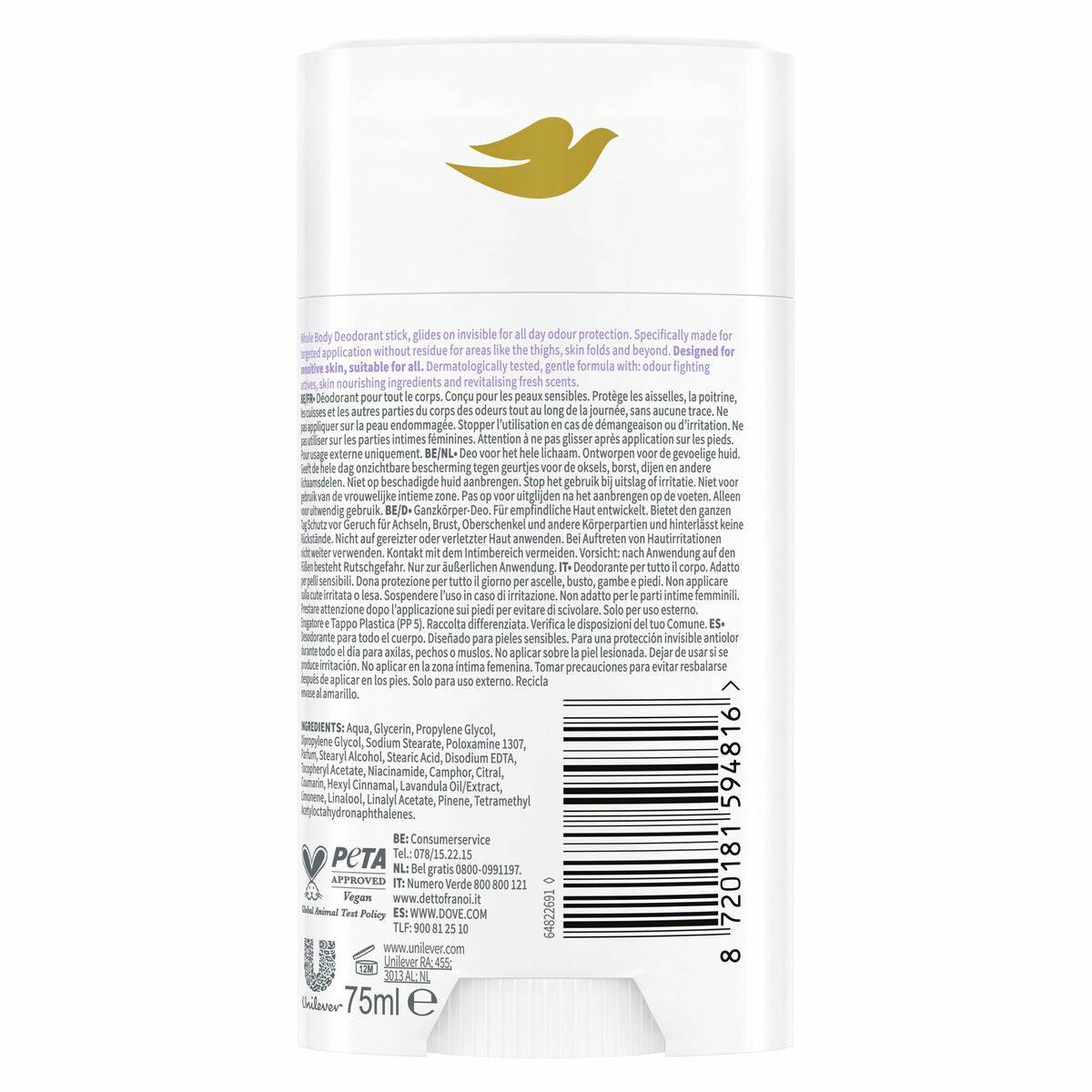Desodorante en Stick Dove LAVANDA & CAMOMILA 75 ml