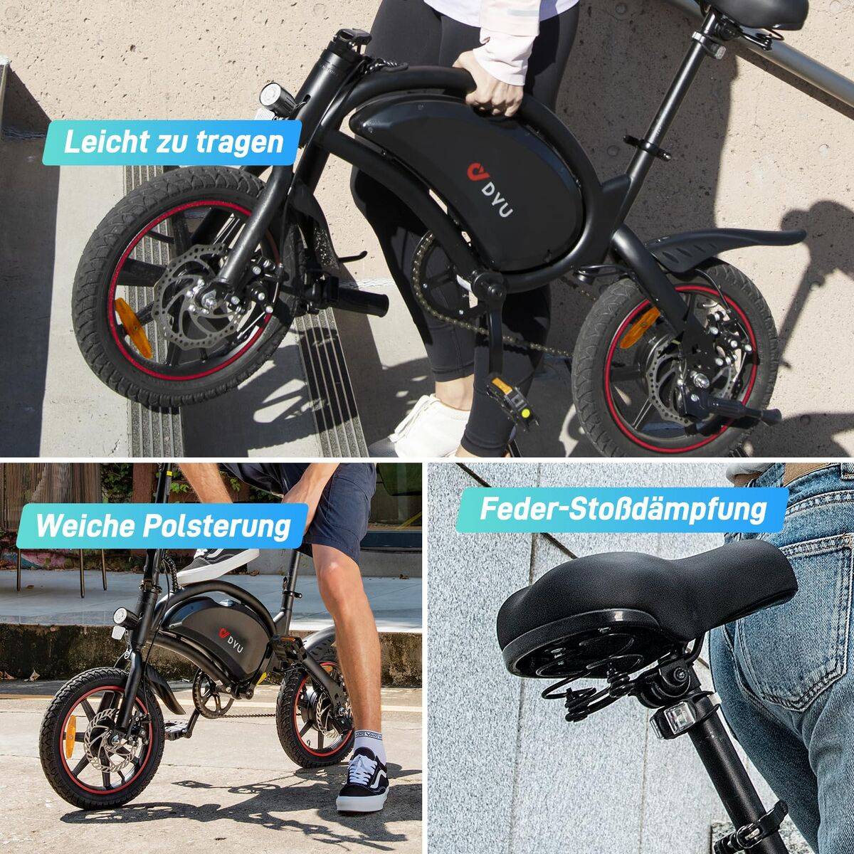 Bicicleta Eléctrica DYU DYU-D3S-001 Negro 250 W 10 Ah 14"