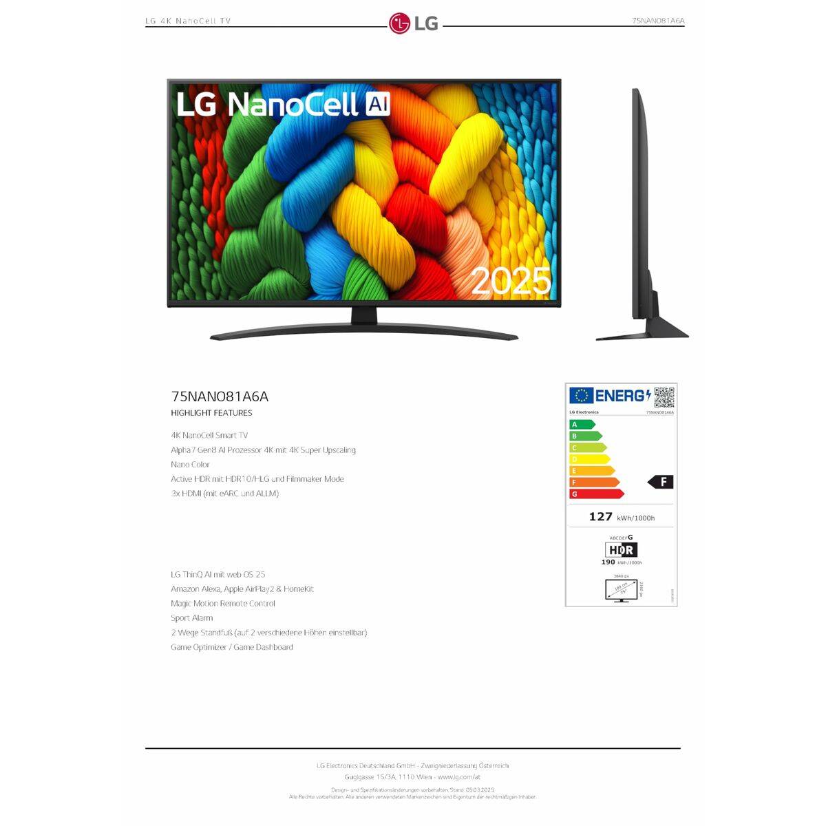 Smart TV LG 75NANO81A6A 75" 4K Ultra HD HDR D-LED NanoCell
