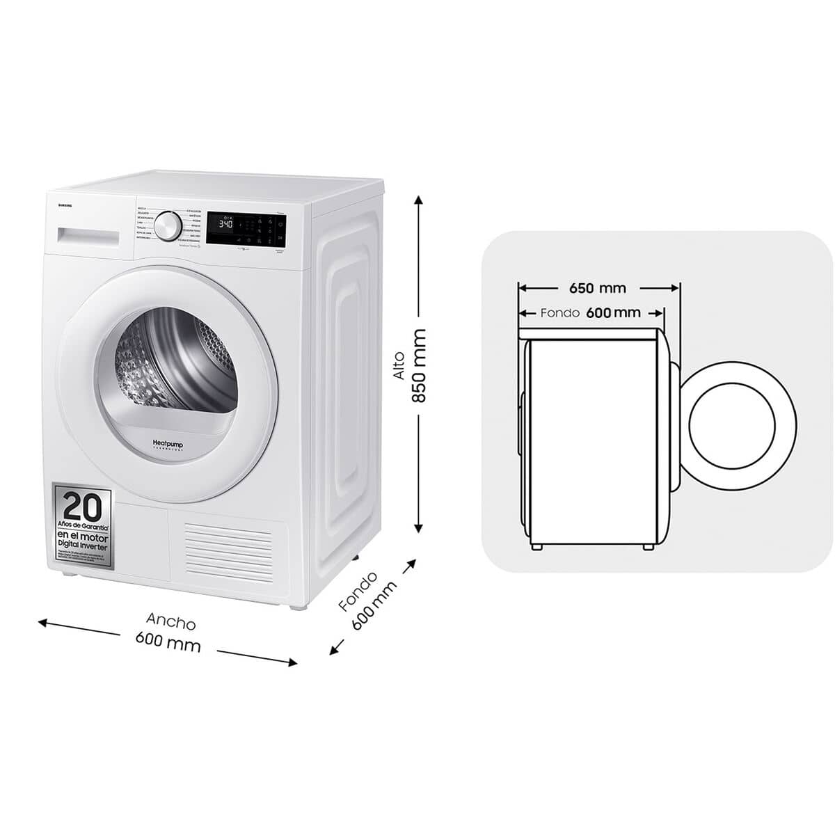 Secadora con bomba de calor Samsung DV90DG52A0TEEC 9 kg