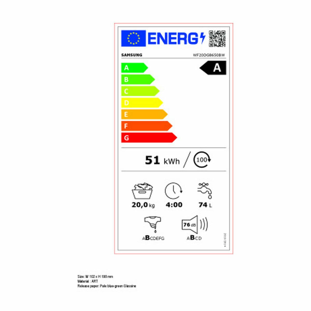 Secadora de condensación Samsung WF20DG8650BWU3