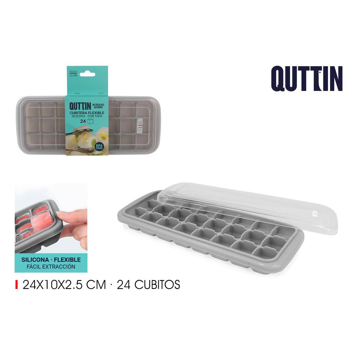 Molde para Cubitos de Hielo Quttin Silicona 24 x 10 x 2,5 cm (24 Unidades)