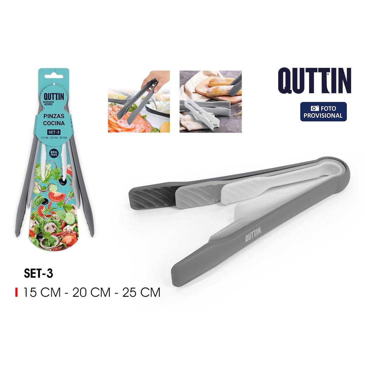 Pinzas de Cocina Quttin 15 cm 25 cm 20 cm 3 Piezas (24 Unidades)