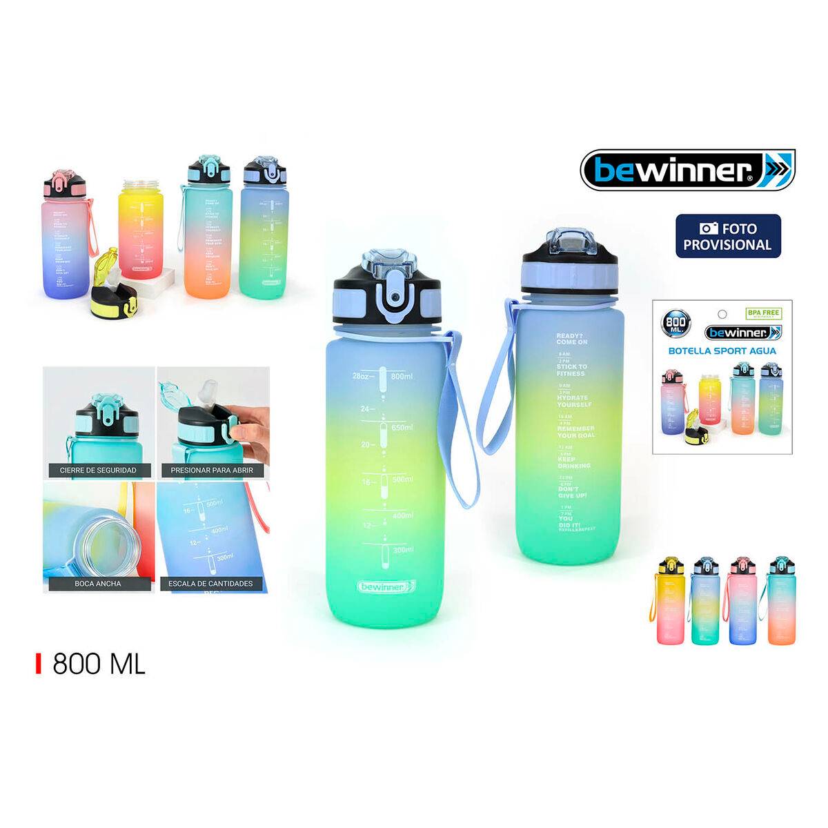 Botella de Agua Bewinner Multicolor 800 ml 7,5 x 23,5 cm (12 Unidades)