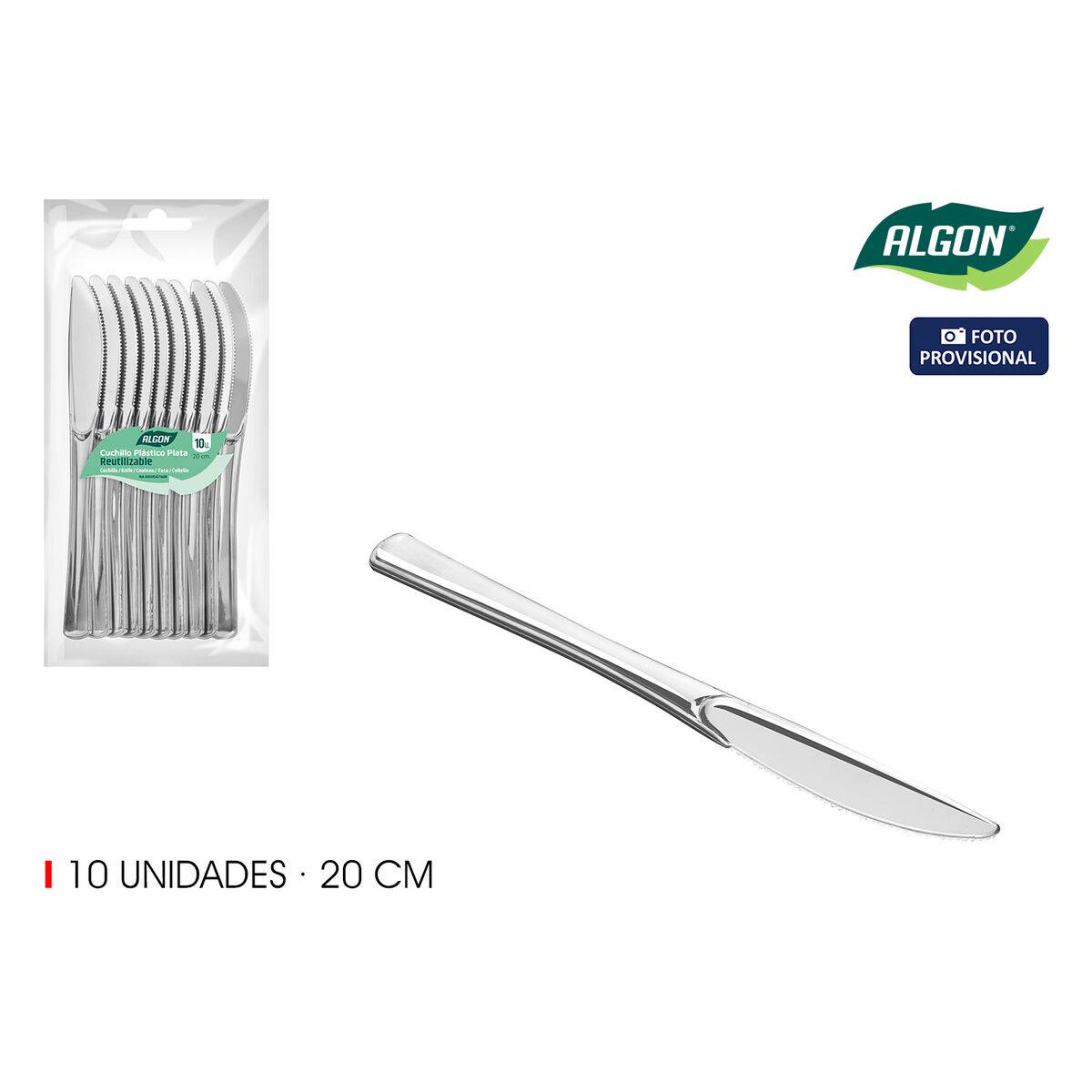 Set de cuchillos reutilizables Algon Plateado Plástico 20 cm 10 Piezas (24 Unidades)